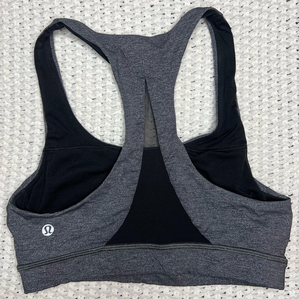 Lululemon Athletica Black and Gray Invigorate Sports Bra Racerback Design Size 4